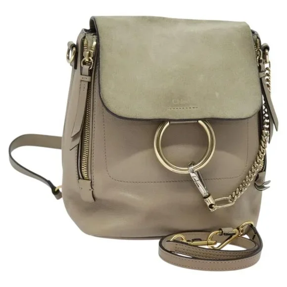Chloe Fay Shoulder Bag Suede Leather Gray Gold Auth